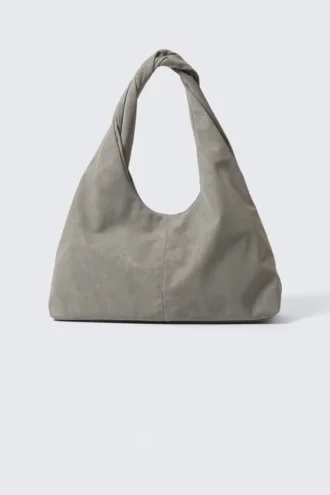 Slouchy Faux Leather Shoulder – Dusty Grey