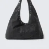 Slouchy Faux Leather Shoulder – Studded Black Slouchy Faux Leather Shoulder – Studded Black