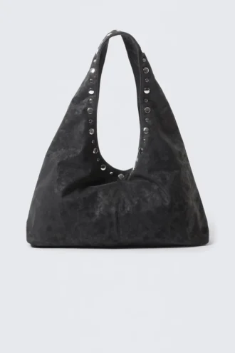 Slouchy Faux Leather Shoulder – Studded Black
