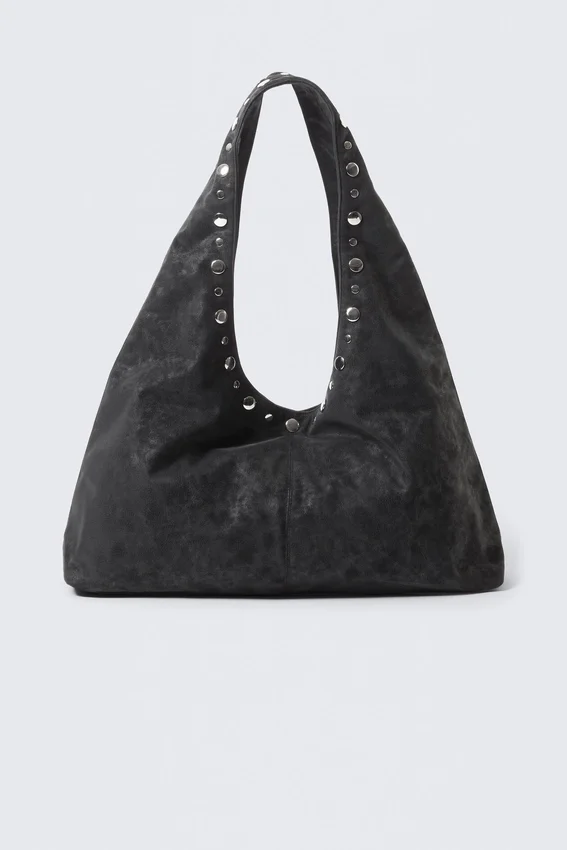 Slouchy Faux Leather Shoulder – Studded Black Slouchy Faux Leather Shoulder – Studded Black