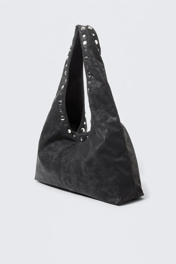 Slouchy Faux Leather Shoulder – Studded Black Slouchy Faux Leather Shoulder – Studded Black