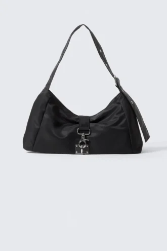 Small Slouched Clasp Shoulder Bag – Black