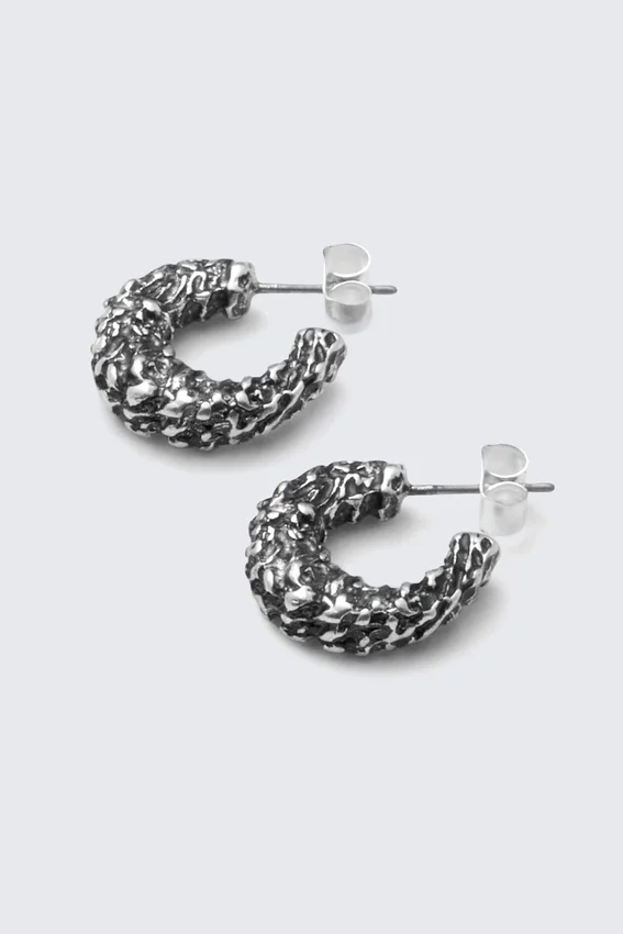 Smashed Chunky Hoop Earrings – Silver Smashed Chunky Hoop Earrings – Silver