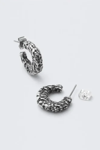 Smashed Chunky Hoop Earrings – Silver Smashed Chunky Hoop Earrings – Silver