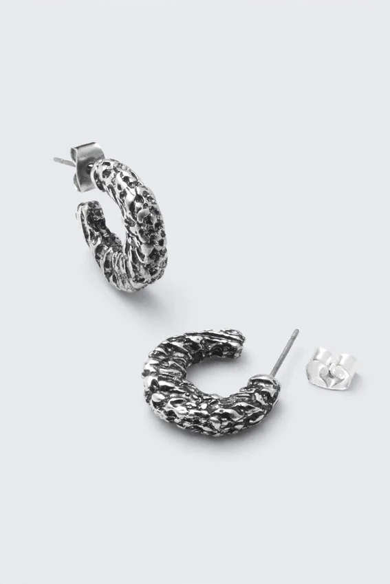 Smashed Chunky Hoop Earrings – Silver Smashed Chunky Hoop Earrings – Silver
