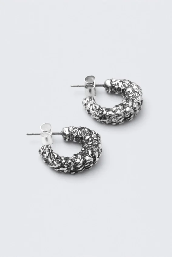 Smashed Chunky Hoop Earrings – Silver Smashed Chunky Hoop Earrings – Silver