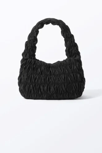 Smocked Rectangular Shoulder Bag – Black