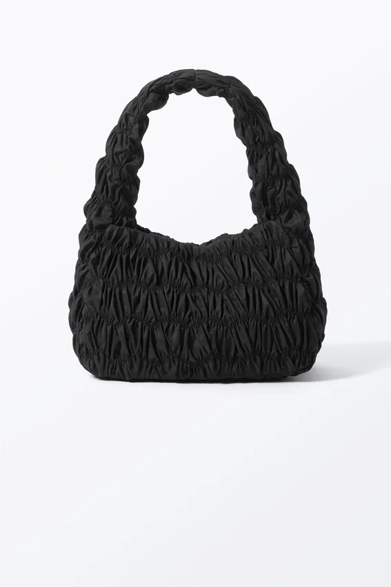 Smocked Rectangular Shoulder Bag – Black Smocked Rectangular Shoulder Bag – Black