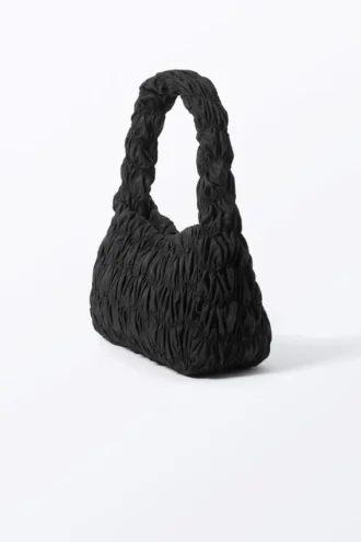 Smocked Rectangular Shoulder Bag – Black