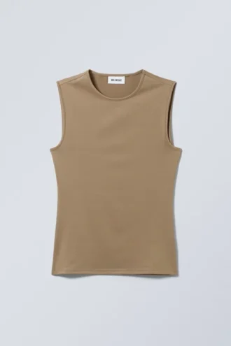 Smooth Fitted Tank Top – Dark Beige