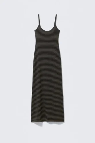 Smooth Strap Maxi Dress – Dark Mole & Black Stripes