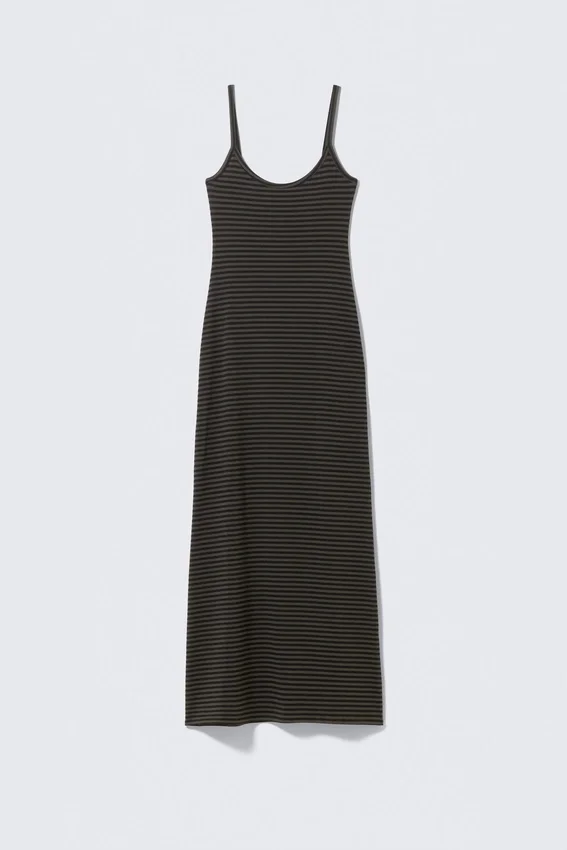 Smooth Strap Maxi Dress – Dark Mole & Black Stripes Smooth Strap Maxi Dress – Dark Mole & Black Stripes