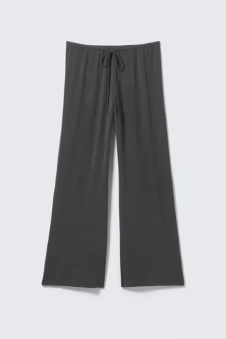 Soft Drawstring Wide-Leg Trousers – Dark Grey
