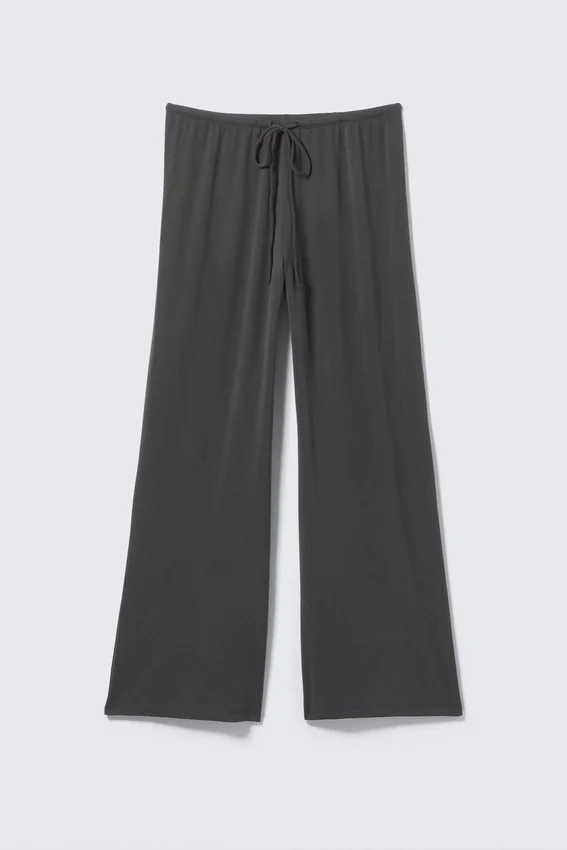 Soft Drawstring Wide-Leg Trousers – Dark Grey Soft Drawstring Wide-Leg Trousers – Dark Grey