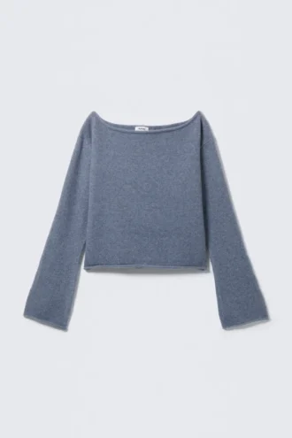 Soft Knit Boat-Neck Sweater – Dusty Blue