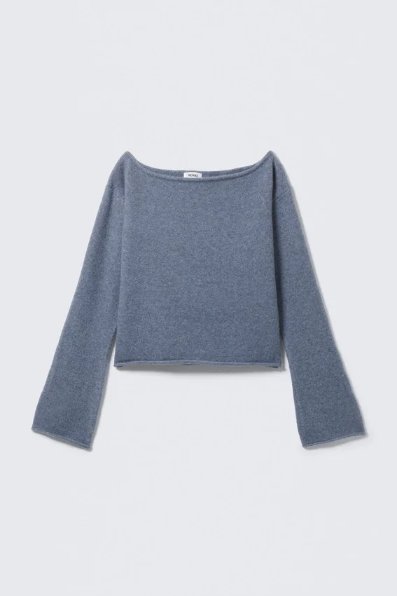 Soft Knit Boat-Neck Sweater – Dusty Blue Soft Knit Boat-Neck Sweater – Dusty Blue
