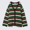 Soft Knit V-Neck Cardigan – Plum/Green/Beige Stripe Soft Knit V-Neck Cardigan – Plum/Green/Beige Stripe