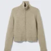 Soft Knitted Fitted Zip Cardigan – Beige Melange Soft Knitted Fitted Zip Cardigan – Beige Melange