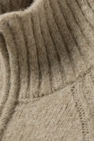 Soft Knitted Fitted Zip Cardigan – Beige Melange