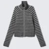 Soft Knitted Fitted Zip Cardigan – Black & Grey Stripes Soft Knitted Fitted Zip Cardigan – Black & Grey Stripes