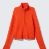 Soft Knitted Fitted Zip Cardigan – Bright Orange Soft Knitted Fitted Zip Cardigan – Bright Orange