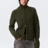 Soft Knitted Fitted Zip Cardigan – Dark Mossy Green Soft Knitted Fitted Zip Cardigan – Dark Mossy Green