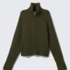 Soft Knitted Fitted Zip Cardigan – Dark Mossy Green Soft Knitted Fitted Zip Cardigan – Dark Mossy Green