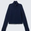 Soft Knitted Fitted Zip Cardigan – Dark Navy Blue Melange Soft Knitted Fitted Zip Cardigan – Dark Navy Blue Melange