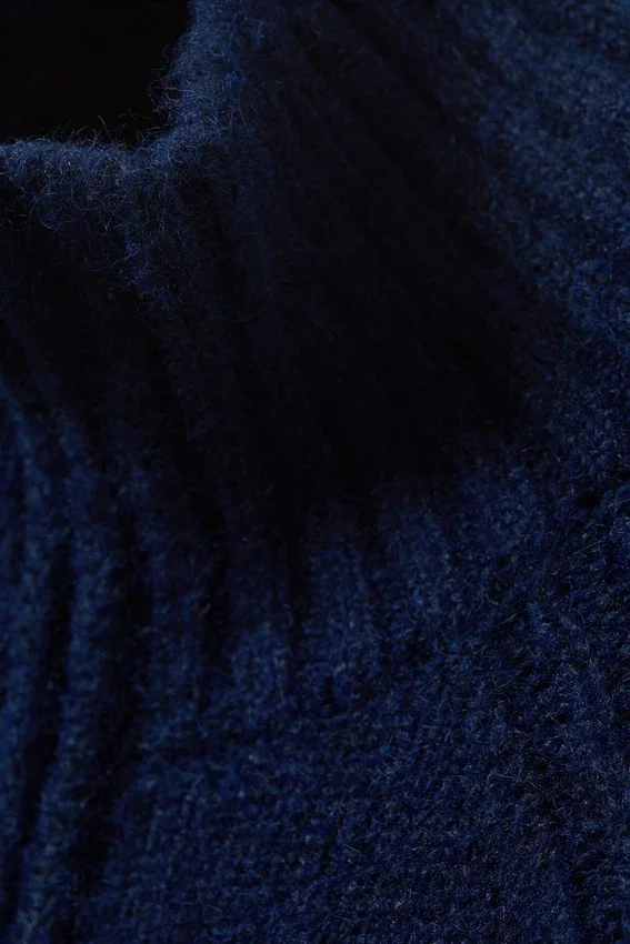 Soft Knitted Fitted Zip Cardigan – Dark Navy Blue Melange Soft Knitted Fitted Zip Cardigan – Dark Navy Blue Melange