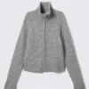 Soft Knitted Fitted Zip Cardigan – Grey Melange Soft Knitted Fitted Zip Cardigan – Grey Melange
