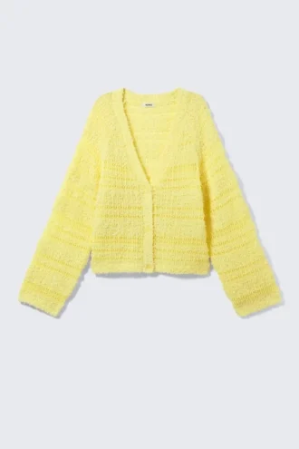 Soft Knitted Single-Breasted Cardigan – Light Yellow