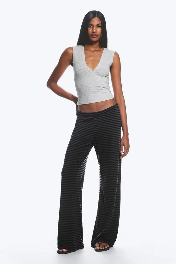 Soft Low Rise Bootcut Trousers – Black – Dark Grey Stripe Soft Low Rise Bootcut Trousers – Black – Dark Grey Stripe