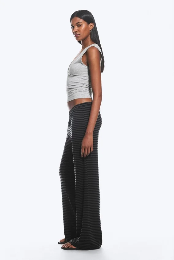 Soft Low Rise Bootcut Trousers – Black – Dark Grey Stripe Soft Low Rise Bootcut Trousers – Black – Dark Grey Stripe