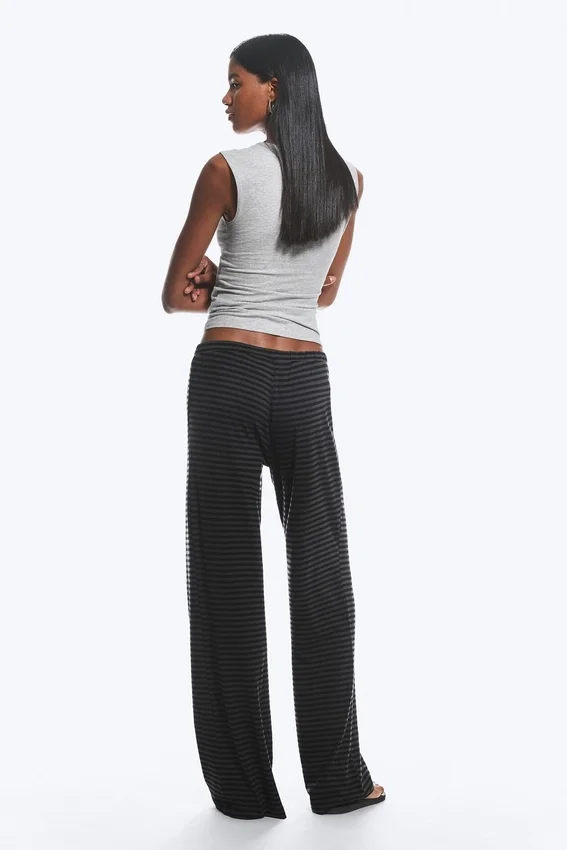 Soft Low Rise Bootcut Trousers – Black – Dark Grey Stripe Soft Low Rise Bootcut Trousers – Black – Dark Grey Stripe
