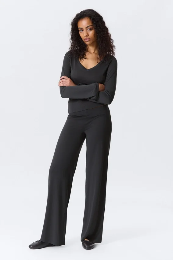 Soft Low Rise Loose Wide Leg Trousers – Washed Black Soft Low Rise Loose Wide Leg Trousers – Washed Black