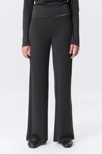 Soft Low Rise Loose Wide Leg Trousers – Washed Black