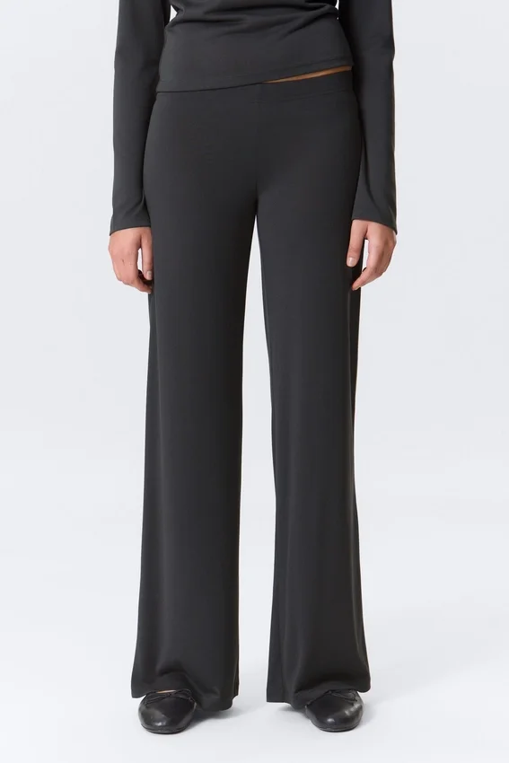 Soft Low Rise Loose Wide Leg Trousers – Washed Black Soft Low Rise Loose Wide Leg Trousers – Washed Black