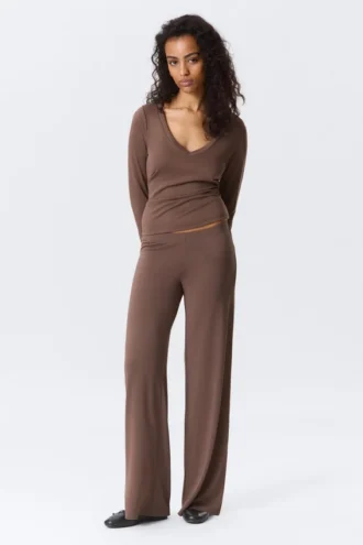Soft Low Rise Loose Wide Leg Trousers – Washed Mole Soft Low Rise Loose Wide Leg Trousers – Washed Mole