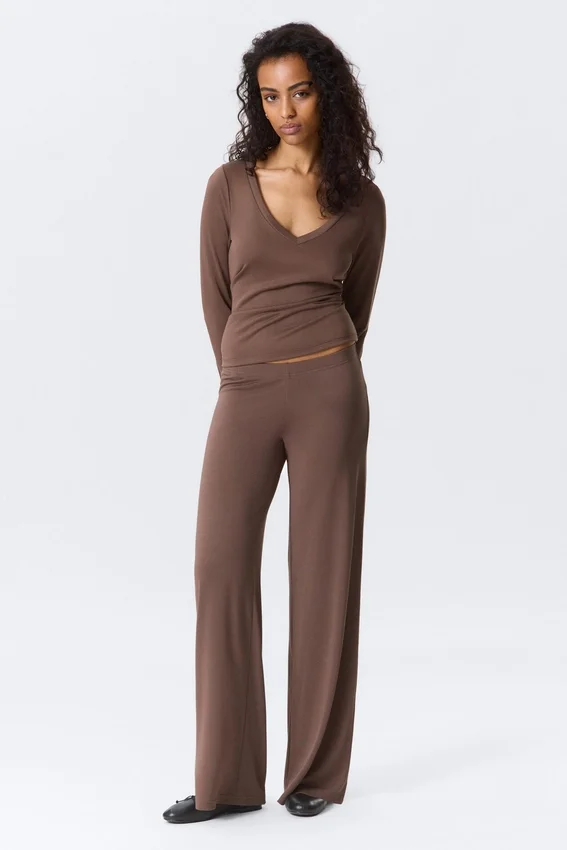 Soft Low Rise Loose Wide Leg Trousers – Washed Mole Soft Low Rise Loose Wide Leg Trousers – Washed Mole