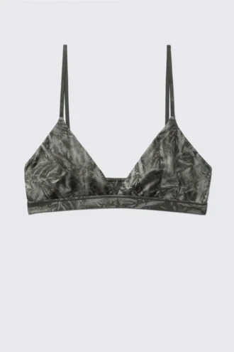 Soft Micro V-Neck Triangle Bra – Dark Grey – Crinkle Print
