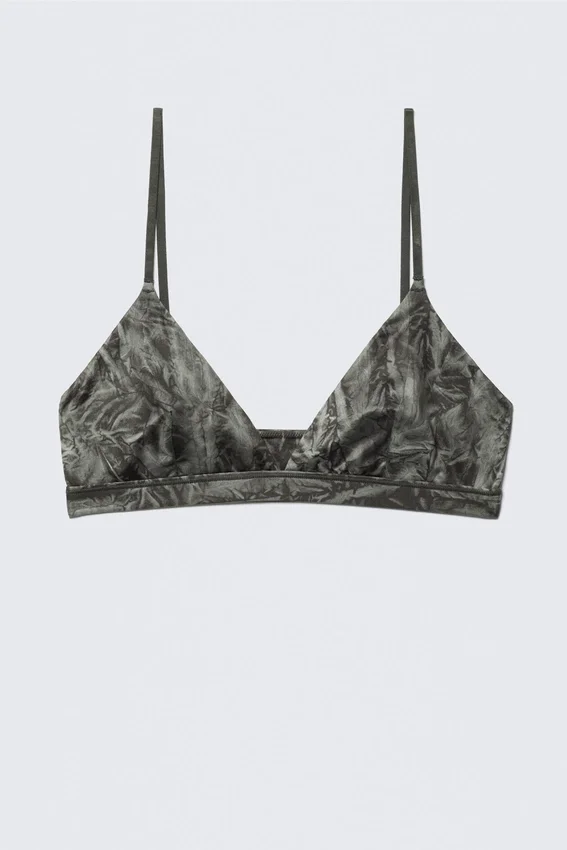Soft Micro V-Neck Triangle Bra – Dark Grey – Crinkle Print Soft Micro V-Neck Triangle Bra – Dark Grey – Crinkle Print