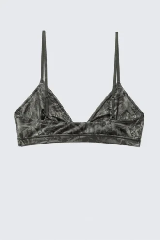 Soft Micro V-Neck Triangle Bra – Dark Grey – Crinkle Print
