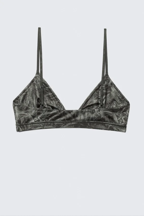 Soft Micro V-Neck Triangle Bra – Dark Grey – Crinkle Print Soft Micro V-Neck Triangle Bra – Dark Grey – Crinkle Print