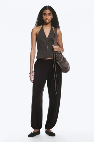 Soft Mid-Rise Balloon Trousers – Dark Brown