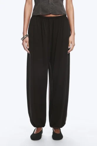 Soft Mid-Rise Balloon Trousers – Dark Brown