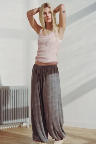 Soft Mid-Rise Balloon Trousers – Grey Melange