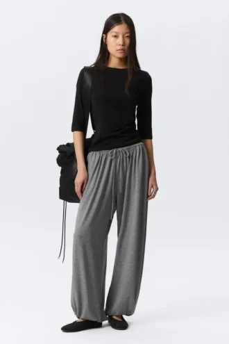Soft Mid-Rise Balloon Trousers – Grey Melange
