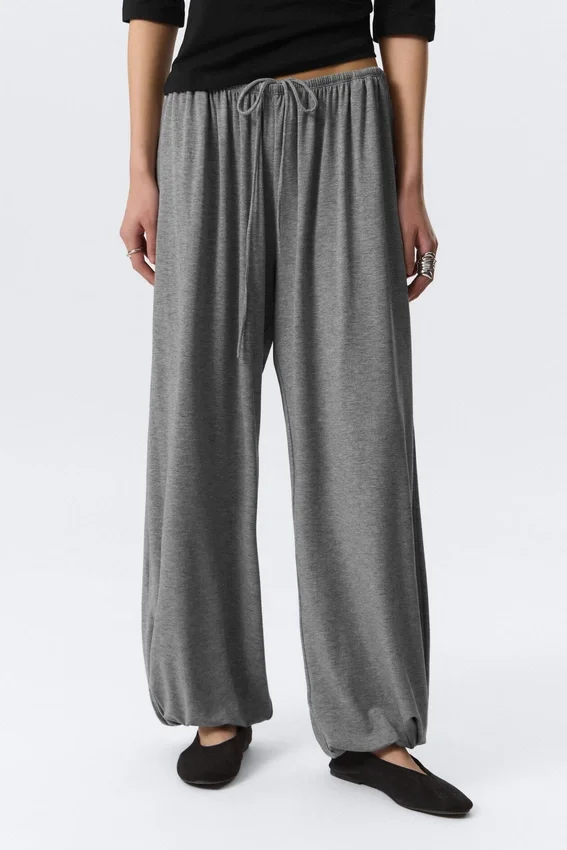 Soft Mid-Rise Balloon Trousers – Grey Melange Soft Mid-Rise Balloon Trousers – Grey Melange