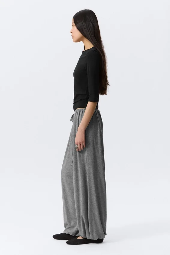 Soft Mid-Rise Balloon Trousers – Grey Melange Soft Mid-Rise Balloon Trousers – Grey Melange