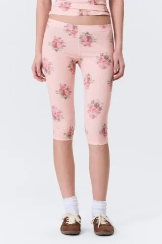 Soft Mid Rise Capri Leggings – Light Pink – Floral